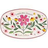 Karma, Oval Trinket Tray with Gold Accents, Colorful Ring Bowl, Decorative Porcelain Ring Dish, Jewelry Dish Tray for Rings Bracelets Necklace, Happiness Blooms