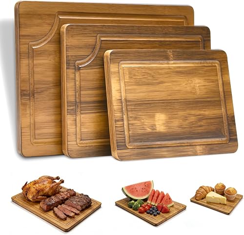 3 Pack Bamboo Cutting Boards Set for Kitchen