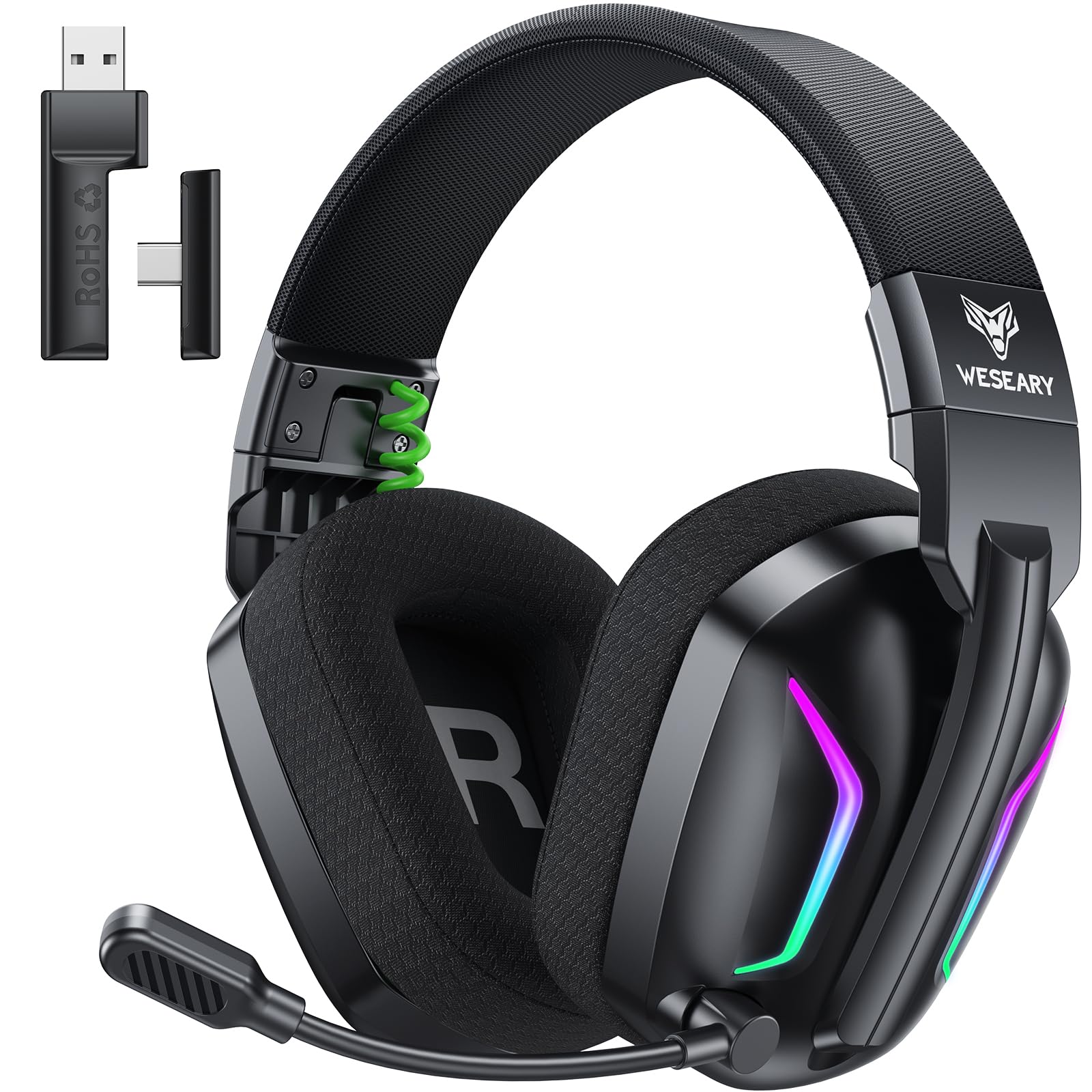 Photo 1 of WESEARY Wireless Gaming Headset for PS5, PS4, PC, Laptop, Mac & Switch, Dual Low-Latency 2.4GHz USB/Type-C, Bluetooth Gaming Headphones with ENC Mic for Gamecube, 3D Stereo,Colorful Light, 50H Power