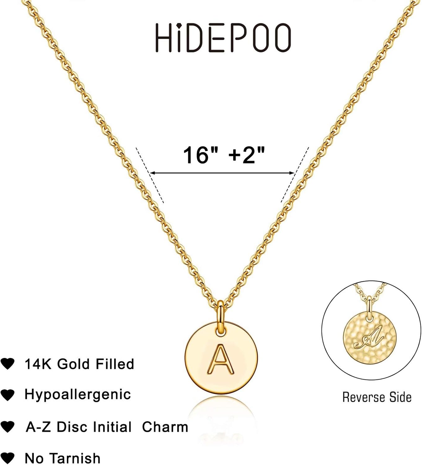Disc Letter Necklaces for Kids Jewelry, 14K Gold Filled Disc Engraved Double Side Hammered Initial Necklace Personalized Alphabet Letter Necklace Women Pendant J: Jewelry