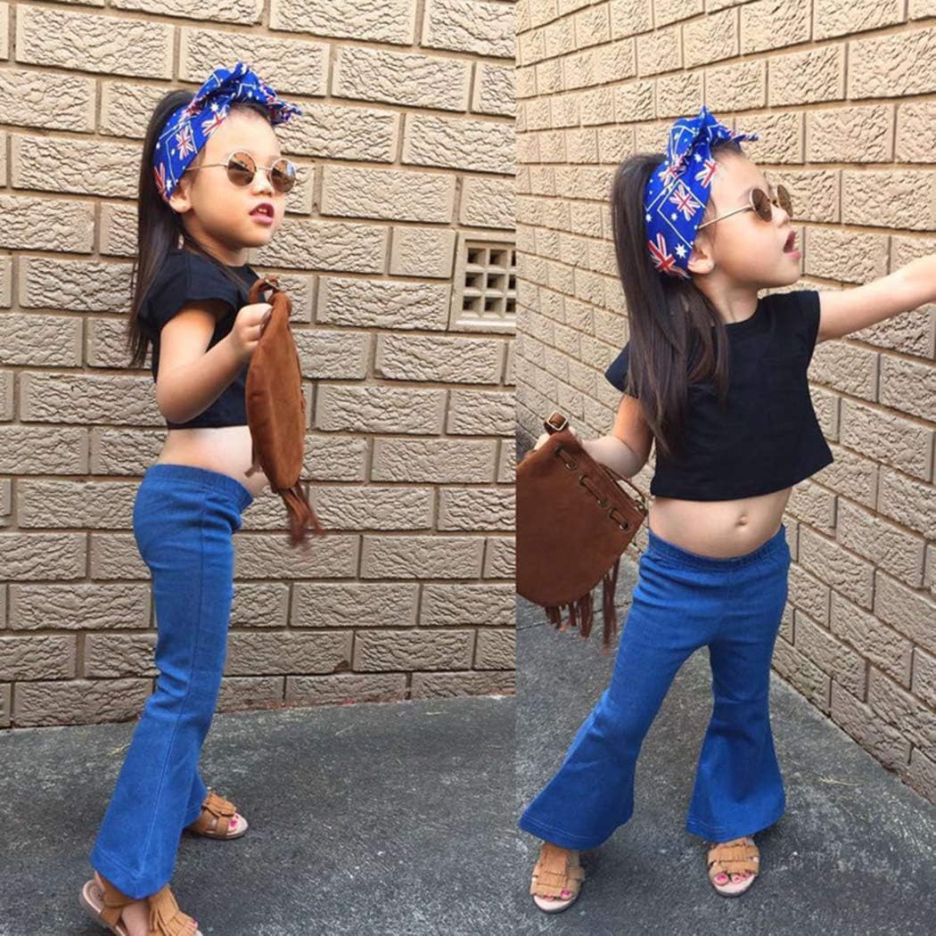 MYGBCPJS Little Girls Blue Jeans Outfit Kids Bell Bottoms Elastic Waist Denim Pants: Clothing