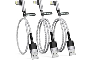 Short iPhone Charging Cable,【3Pack 15cm+30cm+30cm】90 Degree Right Angle USB A to Lightning Cable, Nylon Braided Short Fast Ch