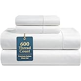 LANE LINEN Queen Sheet Set - 600 Thread Count Premium Soft Long Staple 100% Cotton Sheets, Hotel Luxury Sateen Silky Finish, Snug Fit 15" Deep Pocket, Low Pill, Machine Washable - White Sheets