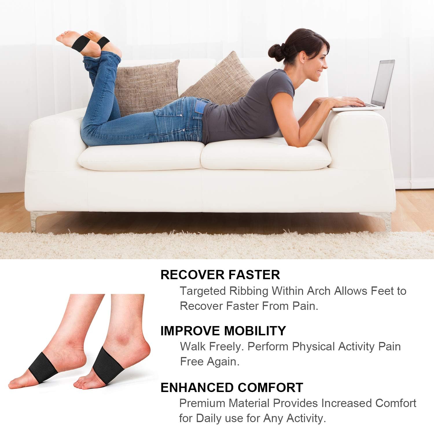 RooRuns Compression Arch Support Sleeves, Plantar Fasciitis Support Orthotics Foot Wrap for Flat Feet, Heel Spurs, Fallen Arches, Compression Plantar Fasciitis Brace for Men and Women (2 Pairs): Health & Personal Care