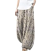 MARSVOVO Palazzo Pants for Women Dressy Elastic Waist Streetwear Hippie Pants Plus Size Casual Fall Harem Wide Leg Pants