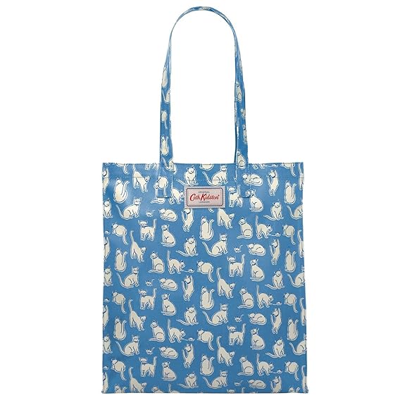 Cath Kidston Book Bag große Henkeltasche Beschichtete Baumwolle Mono Cats Mid Blue Blau mit Katzen 33 cm x 36 cm x 8 cm