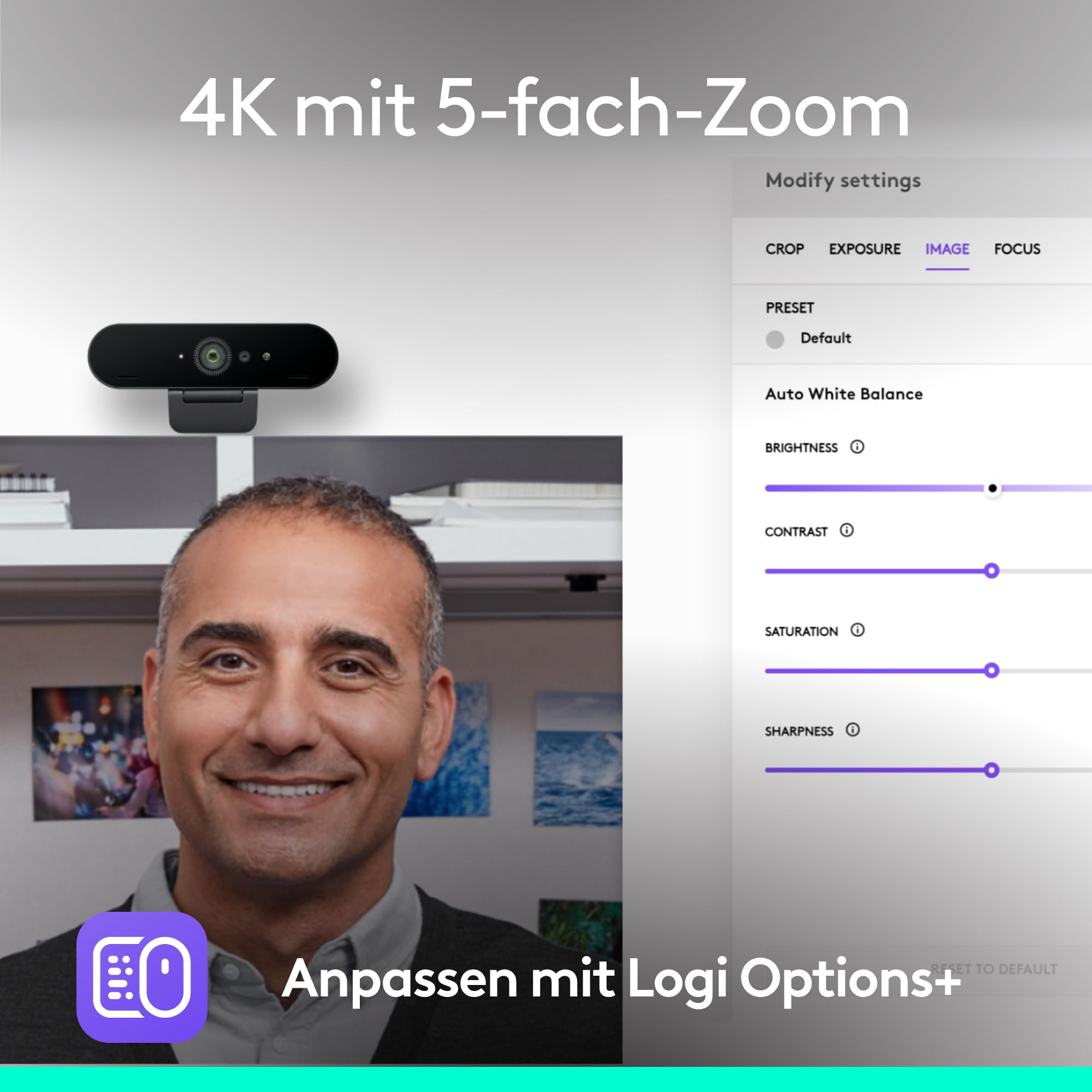 Logitech Brio 4K Webcam, Videogespräche, Mikrofon mit Geräuschunterdrückung, automatische HD-Belichtungskorrektur, Microsoft Teams, Zoom, Google Voice, Meet, PC/Mac/Notebook/MacBook - Graphit 2