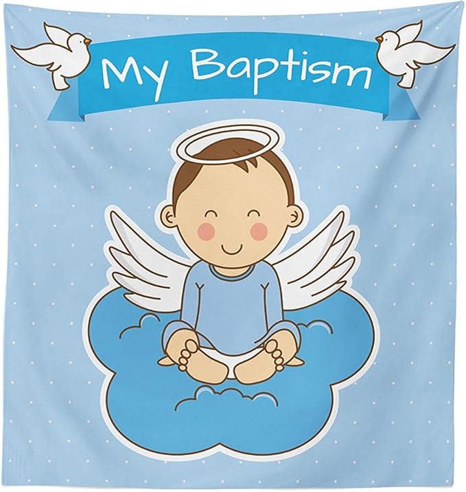 vipsung Baptism Decorations Tablecloth Baby with Wings on a