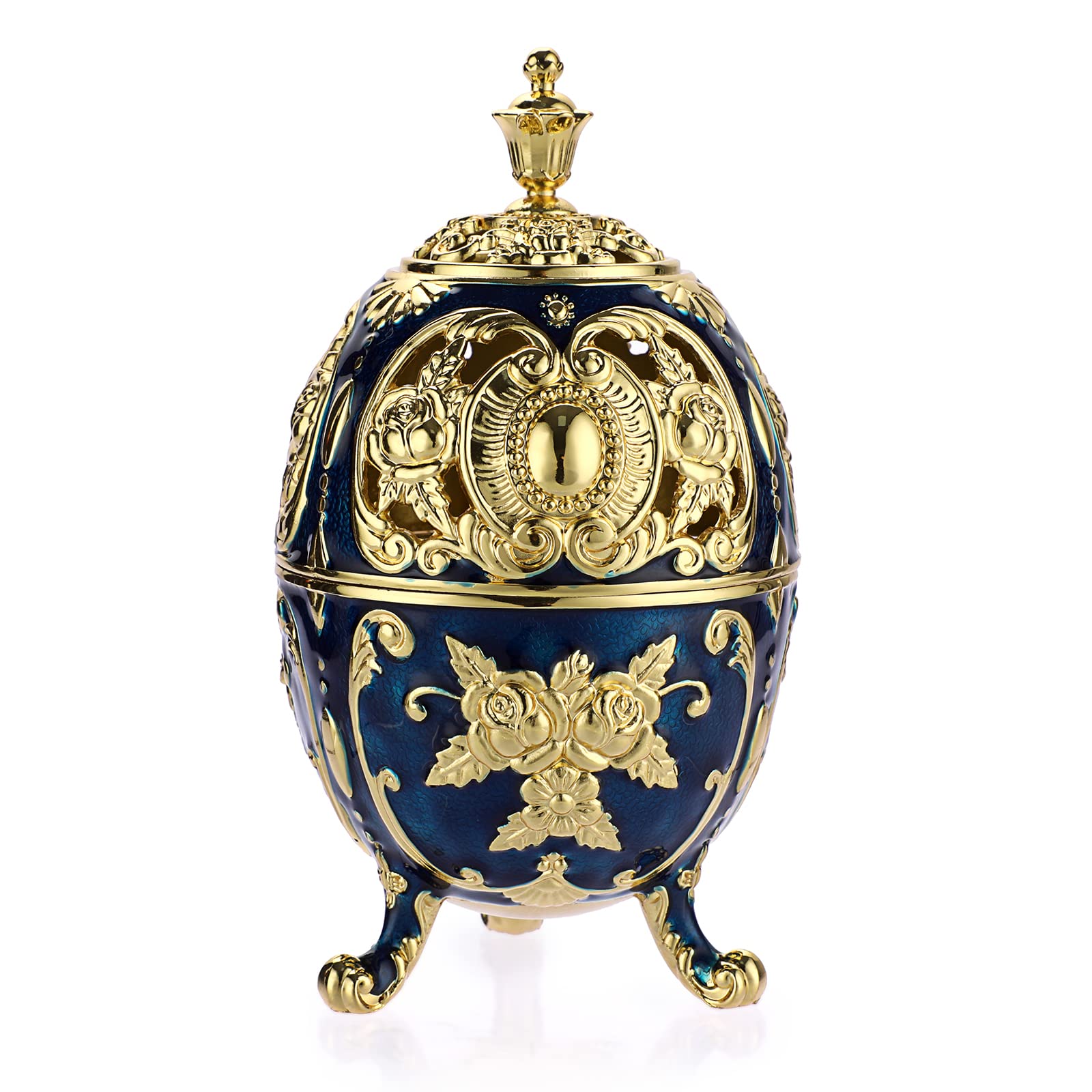 BSTKEY Vintage Metal Zinc Incense Burner, Decorative Incense Holder Burner with Removable Tray Aromatherapy Burner for Home Office Spa (Blue)