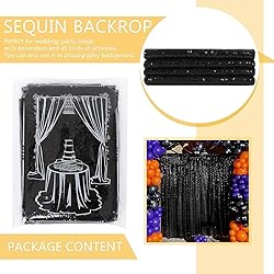 Black Sequin Backdrop Curtain 7ft x 7ft Glitter