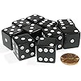 Koplow Games Set of 10 Large Six Sided Square Opaque 19mm D6 Dice - Black with White Pip Die