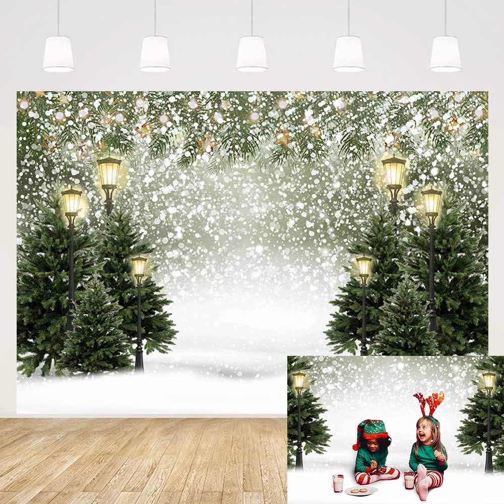 MEHOFOND 7x5ft Winter Snowflake Christmas Backdrop Natural Green Cedar Snowfall Portrait Photography Background Snow Scene Light Xmas Party Decor Banner Photo Studioshoot Booth