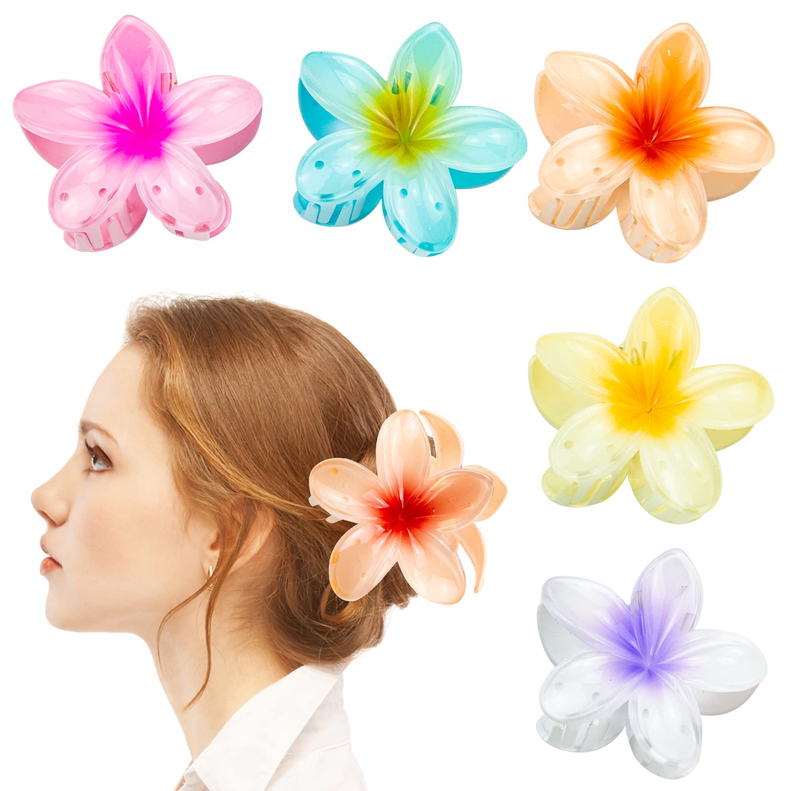 Leikedun Flower Hair Clips Non slip Hair Claw Clips Strong Hold Hair Clip for Medium Thick Hair 6 Colors French Hair Accessories for Girls and Women, 1.0 count