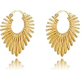JGHIFLYE Chunky Sunburst Sun Hoop Earrings for Women, Statement Drop Dangle Earring Prom Boho Jewelry for Holiday Party