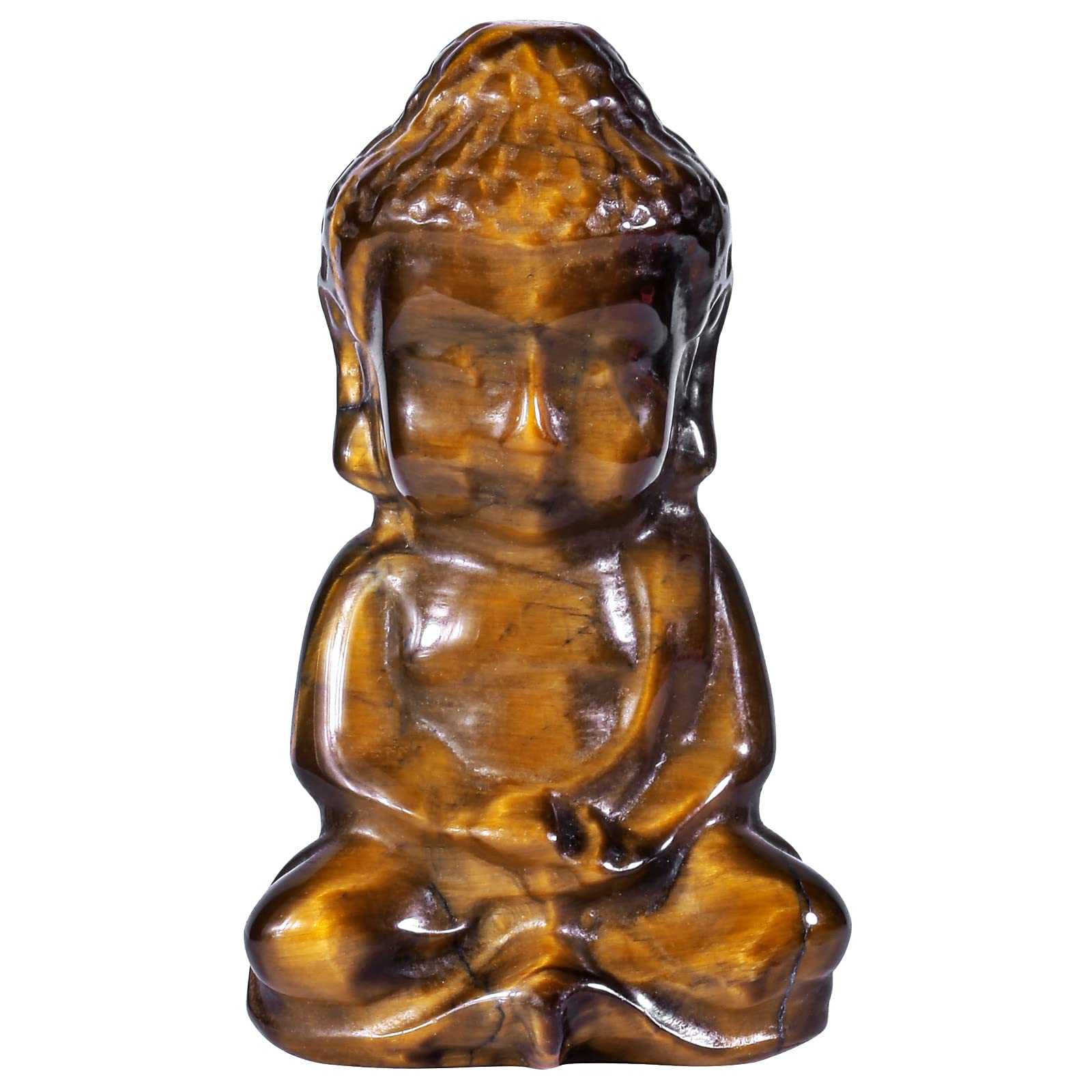 Nupuyai Tiger's Eye Crystal Stone Lucky Baby Buddha Statue Ornament, Spiritual Healing Carved Stone Figurine Good Luck Home Office Decor