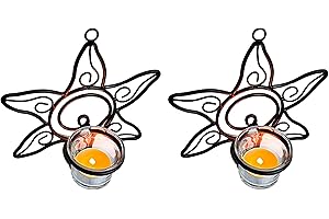 LILY'S HOME Lily’s Home Southwestern Sun Decorative Votive Candle Tea Light Wall Mount Sconces, Black Steel, with Clear Glass Tealight Candle Holders, Set of 2