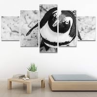 SIGNWIN 5 Panel Canvas Wall Art Penguin Closeup for Home Decorations Ready to Hang - 60