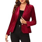 Allegra K Women's Notched Lapel Vintage Office Button Front Velvet Blazer