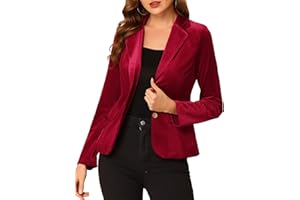 Allegra K Women's Notched Lapel Vintage Office Button Front Velvet Blazer