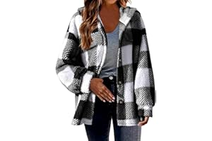 MIVAMIYA Plaid Fleece Shacket Jacket Women Plus Size Flannel Zip Up Fall Hoodie Jackets With Pockets Casual Warm Winter Coats