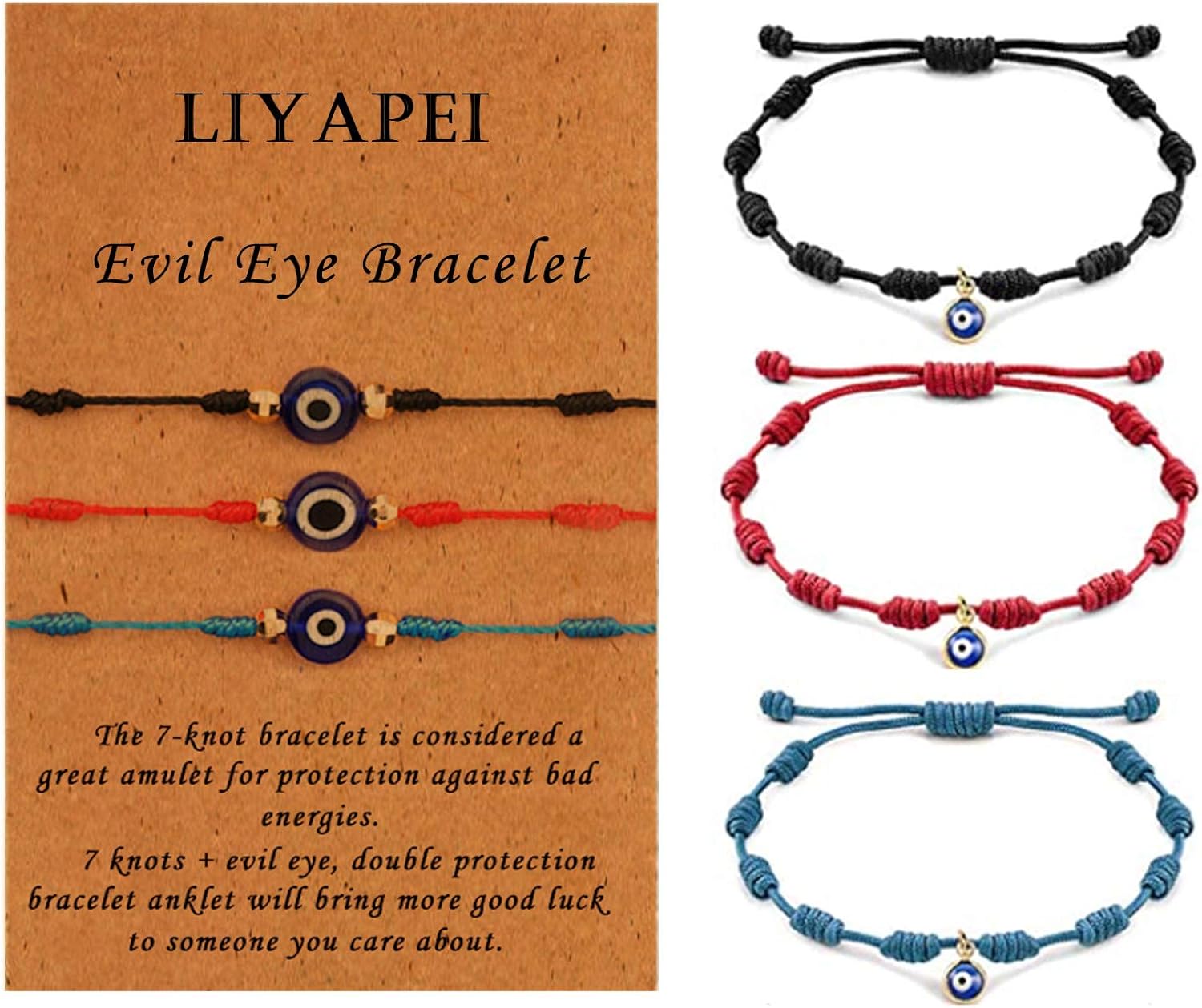 Evil Eye Bracelet, 6Pcs Adjustable Red String Amulet Ojo Bracelet Women Men Boy Girl