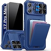 SSLOTSCASE for iPhone 17 Pro Max Case with 2X Privacy Screen Protector, Card Holder & Kickstand & Slide Camera Cover & Camera Stand, Multi-Functional Wallet Phone Cover for iPhone 17 Pro Max, Blue