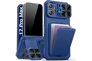 SSLOTSCASE for iPhone 17 Pro Max Case with 2X Privacy Screen Protector, Card Holder & Kickstand & Slide Camera Cover & Camera Stand, Multi-Functional Wallet Phone Cover for iPhone 17 Pro Max, Blue