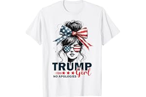 TRUMP 2024 MESSY BUN GIRL WITH SUNGLASSES USA FLAG Trump Girl No Apologies Messy Bun Sunglasses Trump 2024 USA T-Shirt