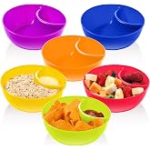 Weewooday 6 Pcs Chips and Dip Bowls, Salsa Serving Bowl Anti Soggy Design | Divided Bowl Plastic Stackable Dish Microwave and Dishwasher Container for Chips, Dips Snacks Salsa Salad Nuts, 6 Colors