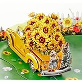 CUTPOPUP Birthday Card Pop Up, 3D Birthday Greeting Card, Mother's Day for Dad, Mom, Wife, Husband, Grandma, Grandpa, Son, Daughter (Sunflower Truck)