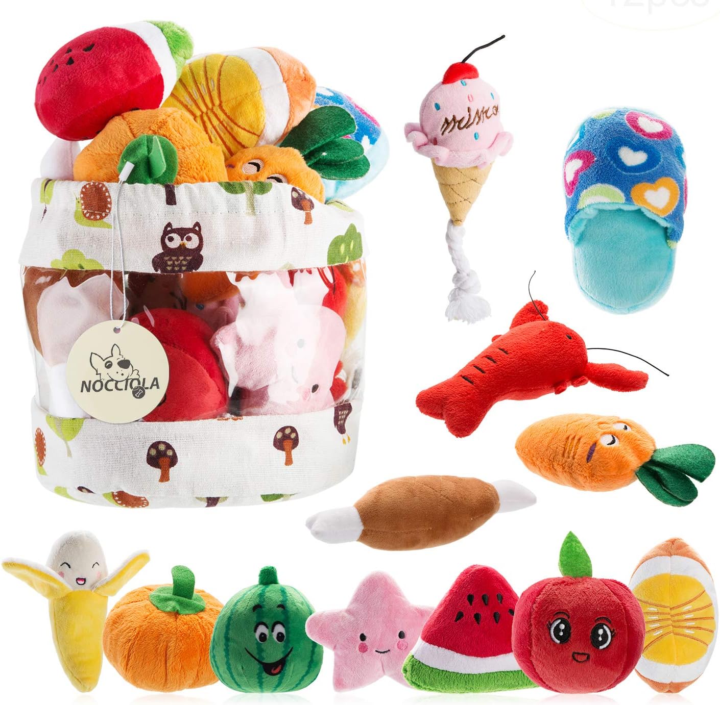 Pet Supplies : Nocciola 12 Pack Dog Squeaky Toys Cute Plush Toys for Small Medium Dog|Pet Toys|Squeaky Toys|Plush Games| Carry Bag : 