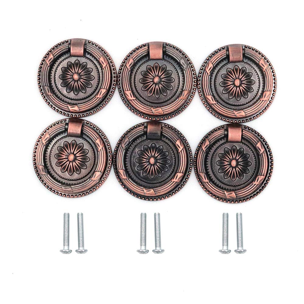 POFET 6pcs Kitchen Replacement Cabinet Cupboard Pulls Drawer Dresser Ring Handle Knob - Bronze