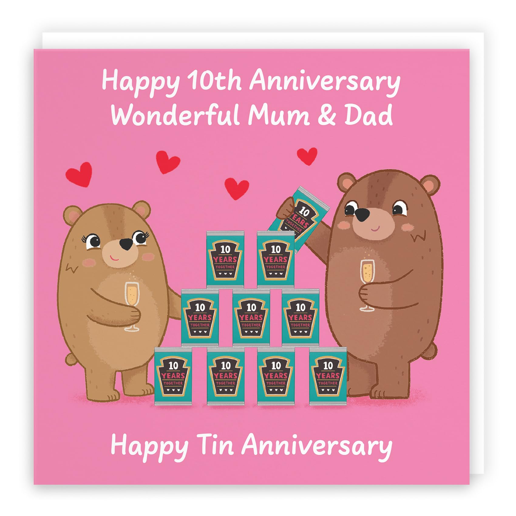 Hunts England - Mum And Dad 10th Anniversary Card - Tin Anniversary - 10 Years - Cute Fun Bears Card For Parents - Love Story Collection