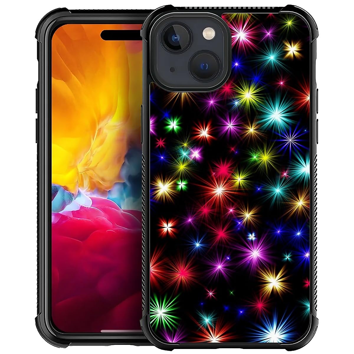 CARLOCA Compatible with iPhone 15 Plus Case, Rainbow Stars Neon Pattern for Girl Ultra Protection Shockproof Soft Silicone TPU Non-Slip Back