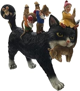 by Mark & Margot - Garden Gnome Mischievous Cat - Statue Figurine - Best Art Décor for Indoor Outdoor Home Or Office (Cat Gnomes Mice Delivery)