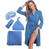 WINROLA Maternity Robe with Matching Swaddle Set Soft Maternity Gown Long Sleeves Mommy Robe Receiving Blanket Set