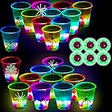 (Flash Color) The Halloween Glow in The Dark Beer Pong Set-Light up Beer Pong Cups for Indoor Outdoor Nighttime Competitive F