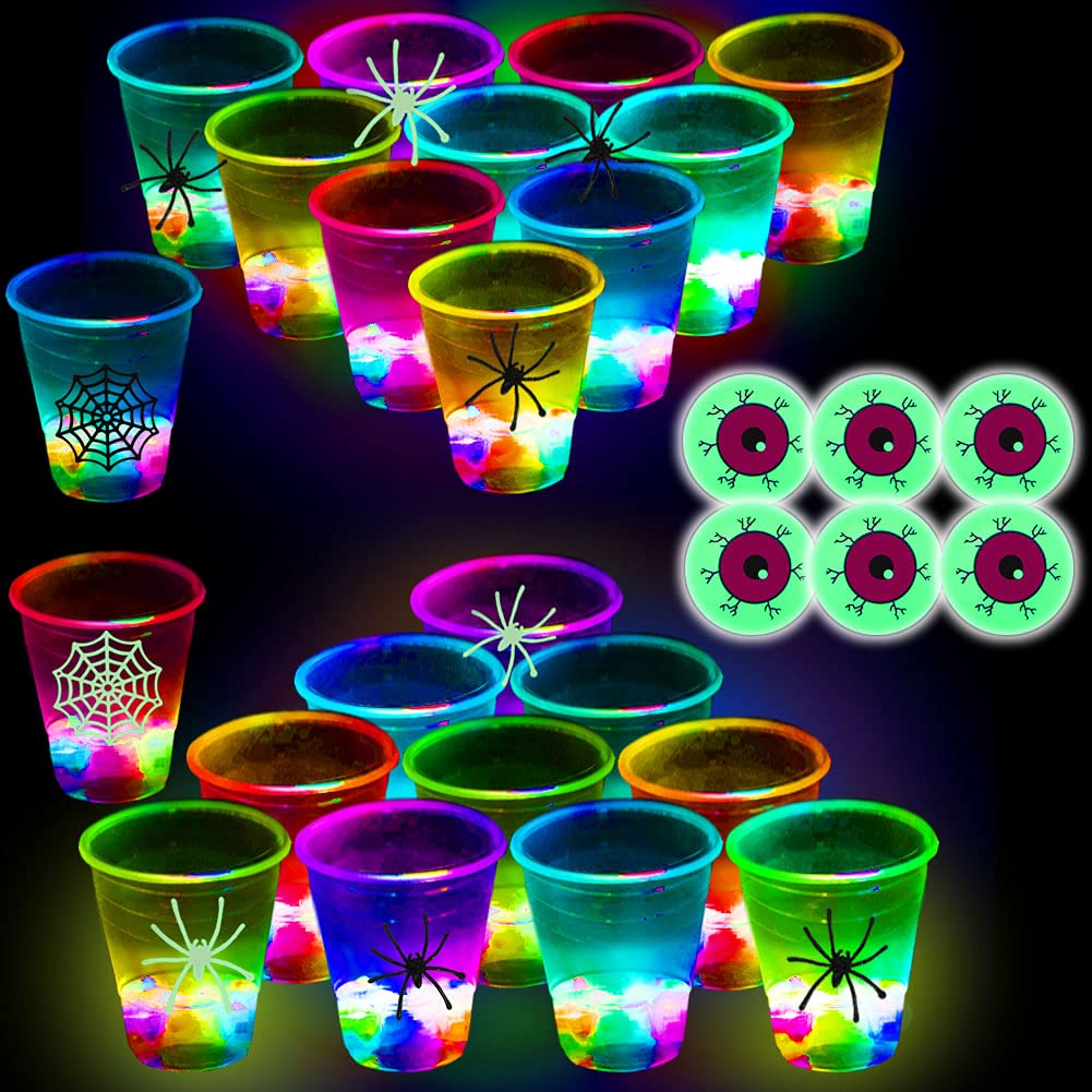 Photo 1 of (Flash Color) The Halloween Glow in The Dark Beer Pong Set-Light up Beer Pong Cups for Indoor Outdoor Nighttime Competitive Fun,22 Glowing Cups, 6 Balls- Party Game