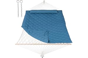 ANOW 2 Person Hammock with Detachable Large Hammock Pad and Pillow, for Garden Yard Outside, 450 LBS Weight Capacity, Blue