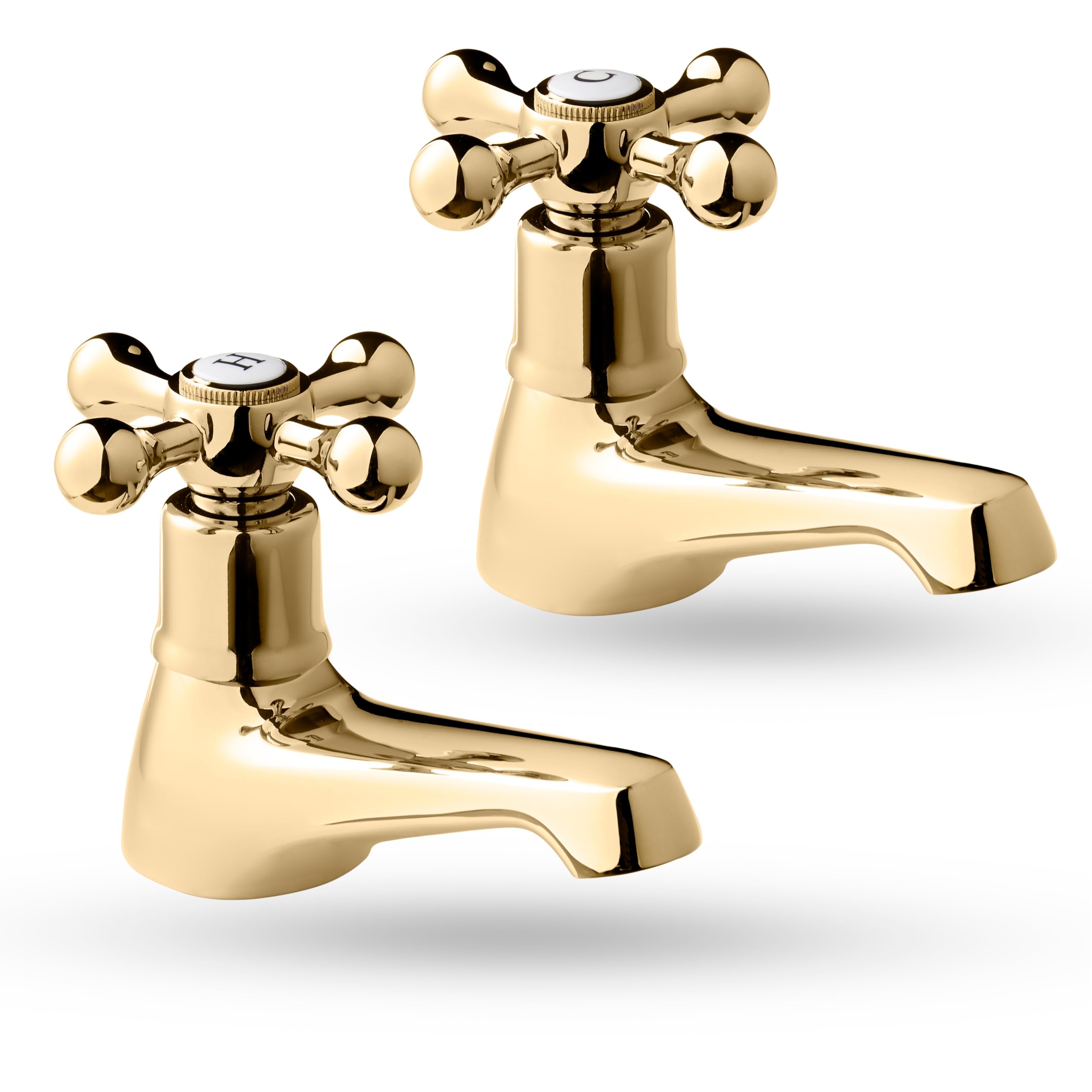 Deva Tudor Gold Bath Taps Traditional Brass Victorian Style Cross Lever Hot & Cold Handle Bathroom Bathtub Faucet Pair TUD02/501 – 12 Year Warranty, Set of 2 Pieces