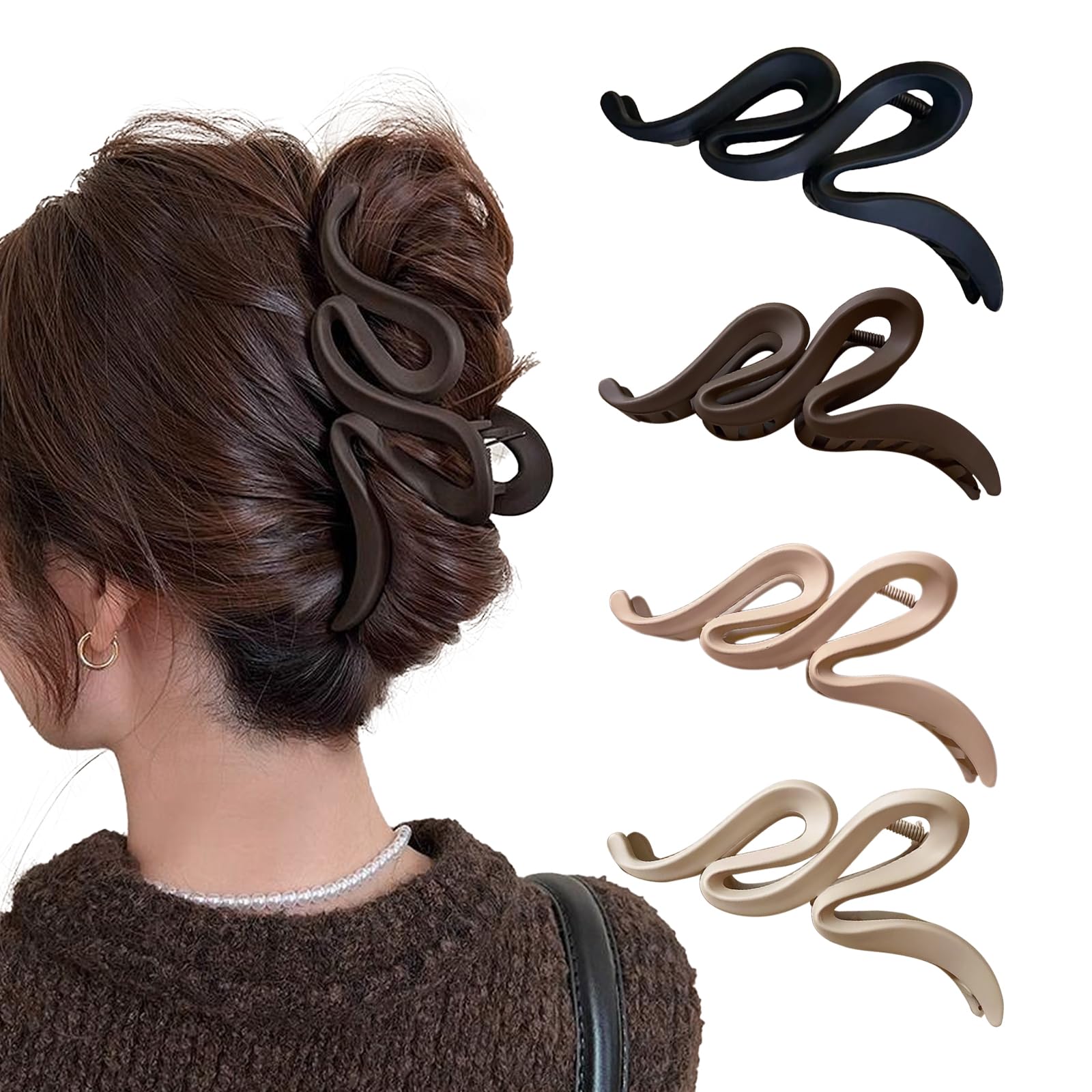 VidFair 4PCS Hair Clips Large Non-Slip Hair Claw Clips Black White 13 cm Hair Jaw Clip Clamp Strong Hold Headdresses Styling Accessories for Women and Girls Long Thick Thin Curly Wavy