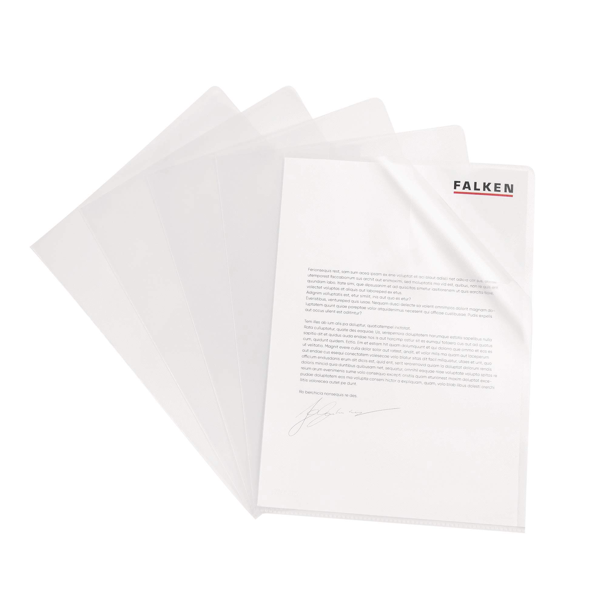 Original Falken 100 pack Economy PP plastic file covers. For DIN A4 transparent grained colourless plastic cover open at top and sides transparent cover for office and mobile organisation.