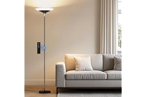 SIBRILLE Torchiere Floor Lamp - 72" Tall LED Standing Lamp with Remote/Button Control, 1800Lm, 3000-6500K, 30W Dimmable Modern Corner Floor Light for Living Room Bedroom Office Apartment, Black