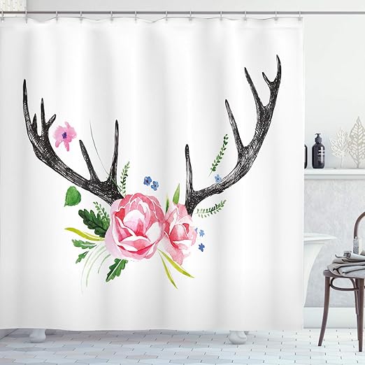 Amazon Com Ambesonne Antler Decor Shower Curtain By Black Deer