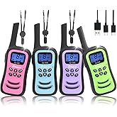 QNIGLO Walkie Talkies for Kids, Rechargeable Walkie Talkies, VOX，2 Way Radios with LED Flashlight, Perfect Outdoor Camping Toys with Lanyard for 3+ Years Old Boys Girls for Hiking Adventures（ 4 Pack）