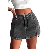 ELLEVEN Women’s Side Slit Denim Skort, High-Stretch,High Waisted,Y2K Mini Jean Skirt Shorts with 5 Pockets