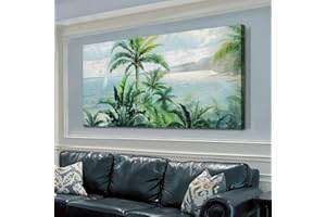 Anolyfi Palm Tree Picture Green Tropical Wall Art for Living Room Landscape Large Canvas Painting Nature Seascape Textured Artwork Framed Bedroom Kitchen Hallway Office Home Decor 40"x20"
