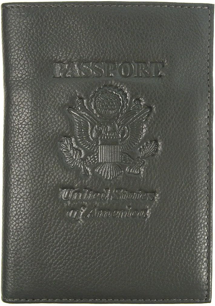 RFID Genuine Leather American Eagle Embossed Passport Wallet Holder Case (Gray)