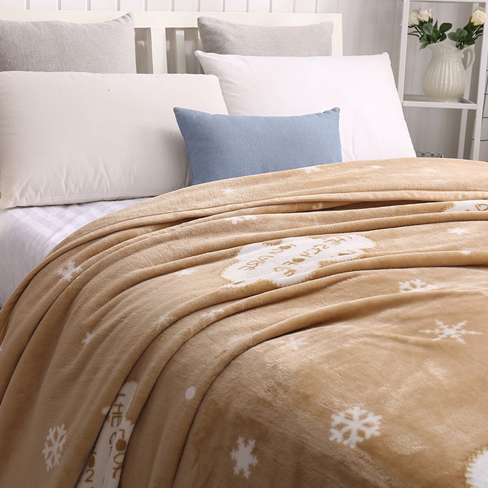MYLUNE HOME Faux Fur Mink Fleece Blanket Throws Quilt with Snowflakes Pattern for Bedroom Living Rooms Sofa Full/Queen/King Size
