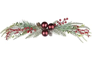 CISDUEO Christmas Decoration Floral Greenery with Berries and Christmas Balls Red Pinecone 27.55 Inch Wreath Xmas Door Swag for Front Door Festival Decor Wall Arch Window